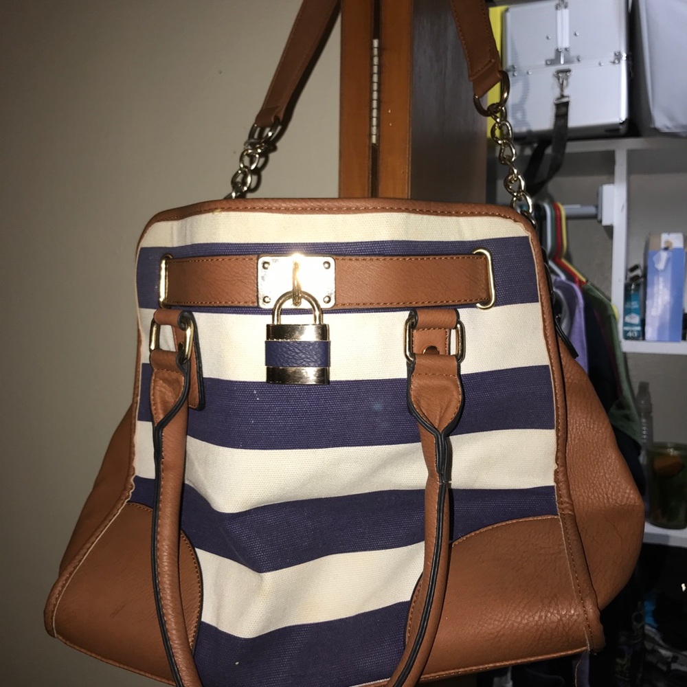 Blue and white striped purse